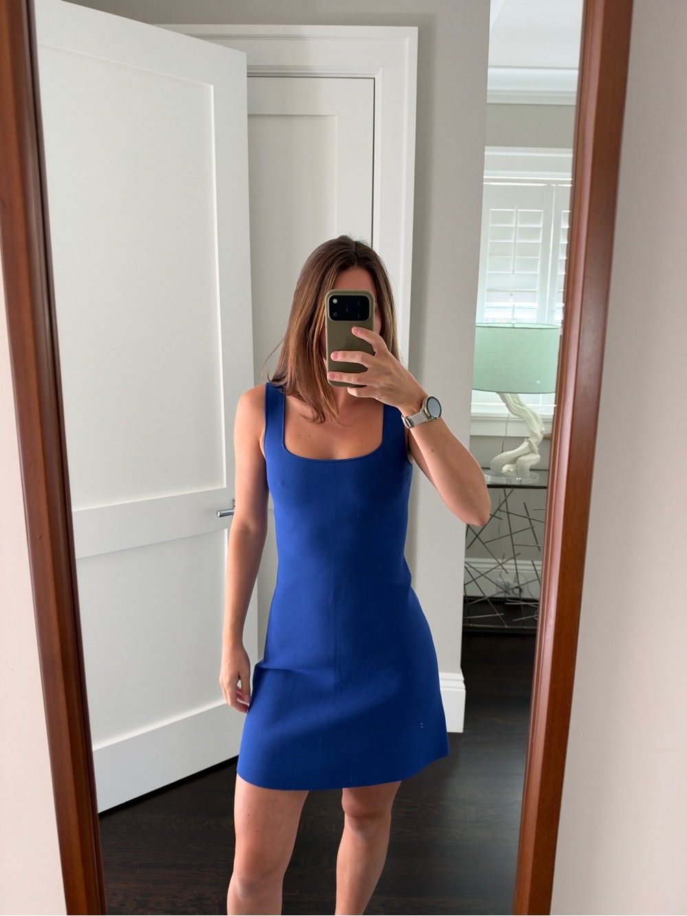 Theory Royal Blue Sleeveless Square-Neck Mini Dress